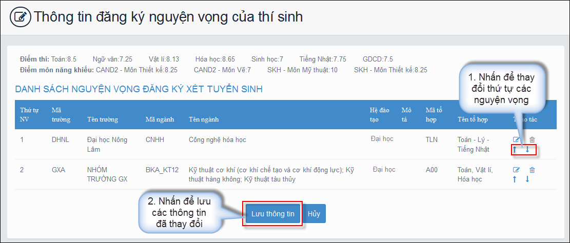 Câu hỏi thường gặp khi sửa nguyện vọng